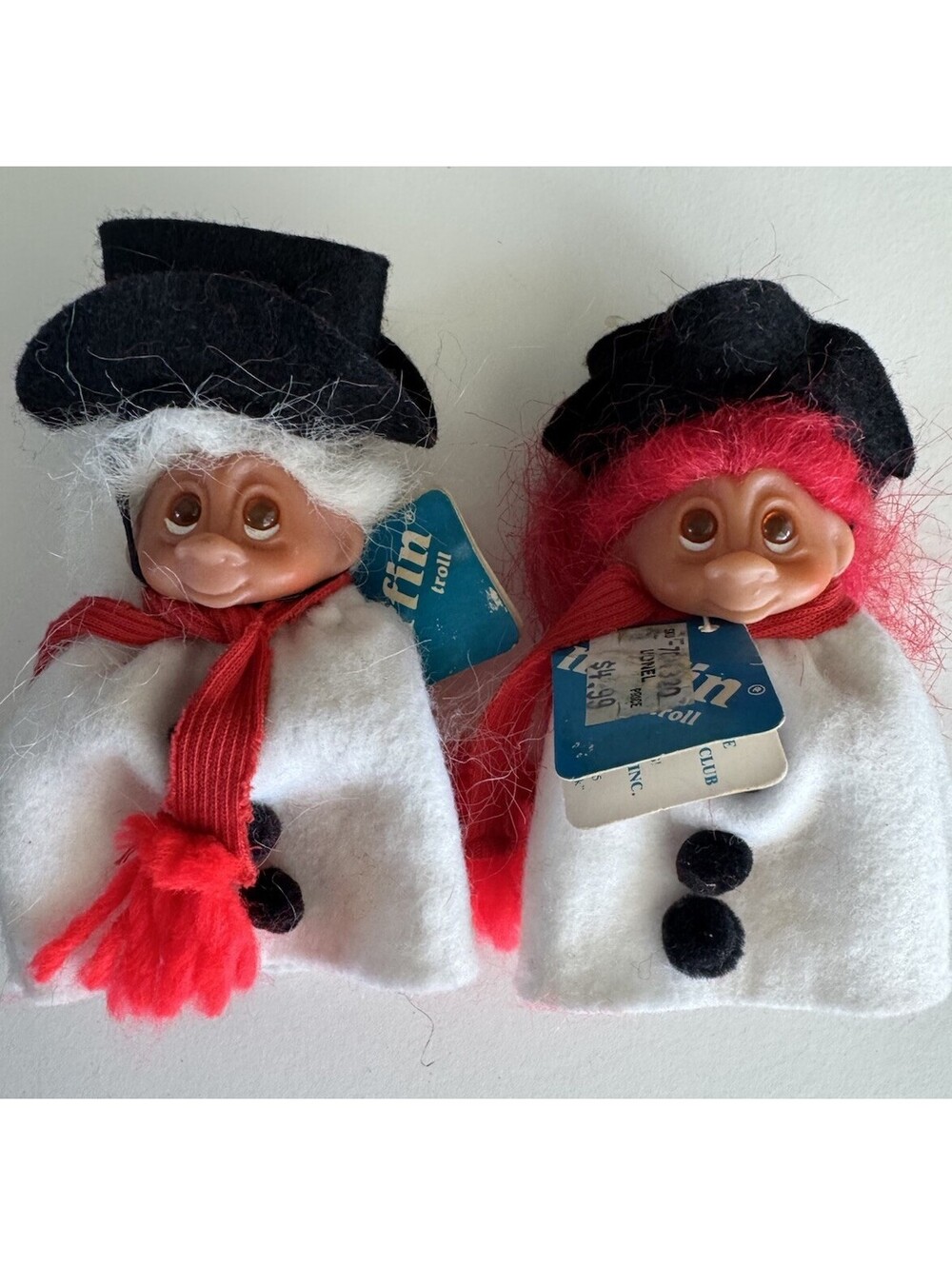 Vintage 1985 DAM Norfin Snowflake Snowman Troll Dolls Lot of 2 w Tags 50516